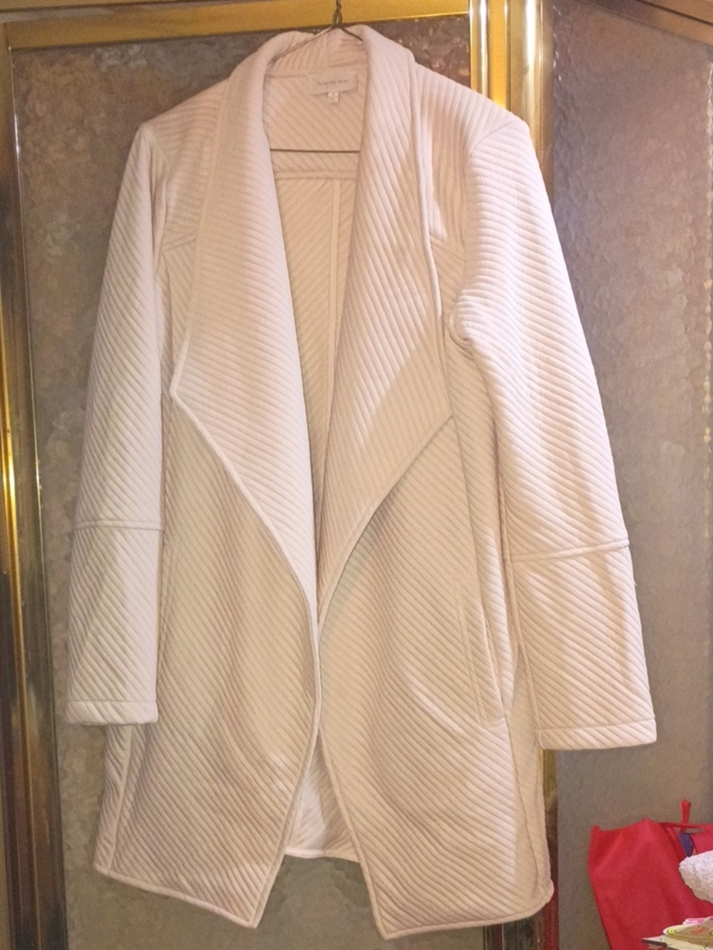 Skies Are Blue Quilted Open-Front Trench Coatigan - Cream